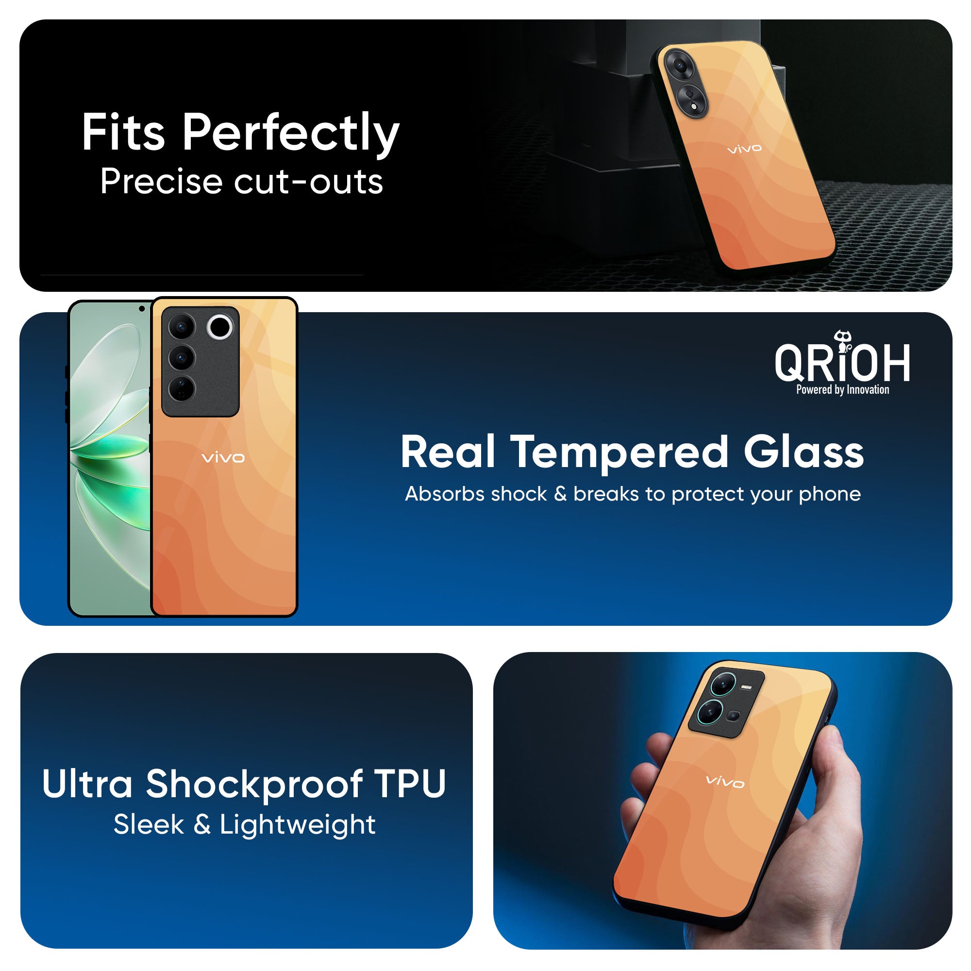 Orange Curve Pattern Glass Case for IQOO Z9s Pro 5G