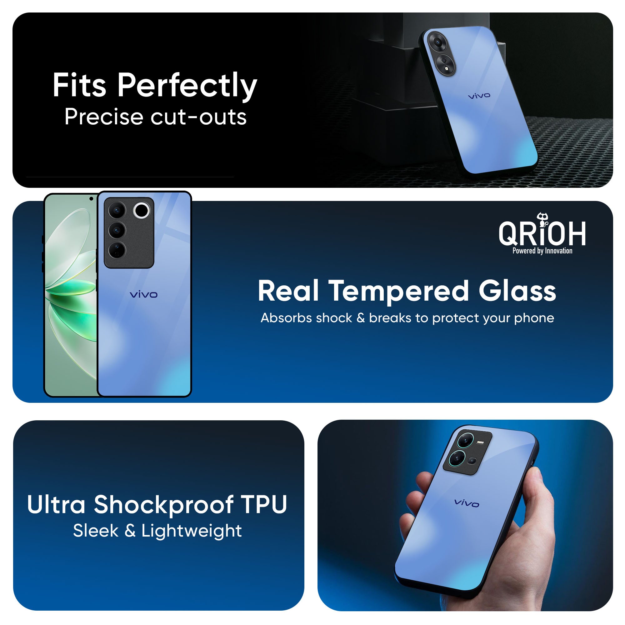 Vibrant Blue Texture Glass Case for IQOO Z9s Pro 5G