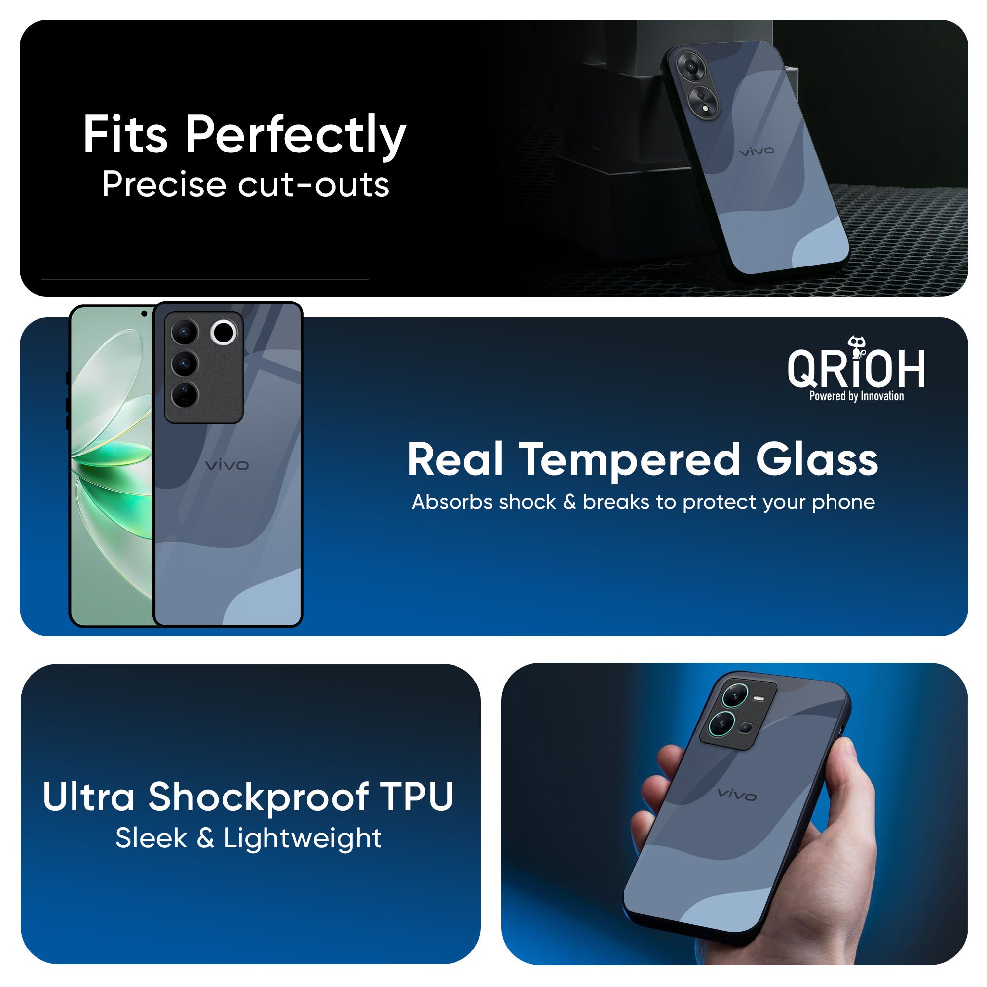 Navy Blue Ombre Glass Case for IQOO Z9s Pro 5G