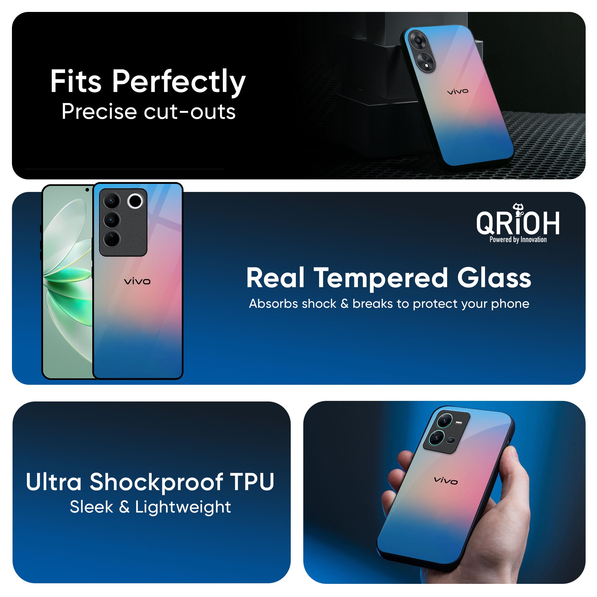 Blue & Pink Ombre Glass case for IQOO Z9s Pro 5G