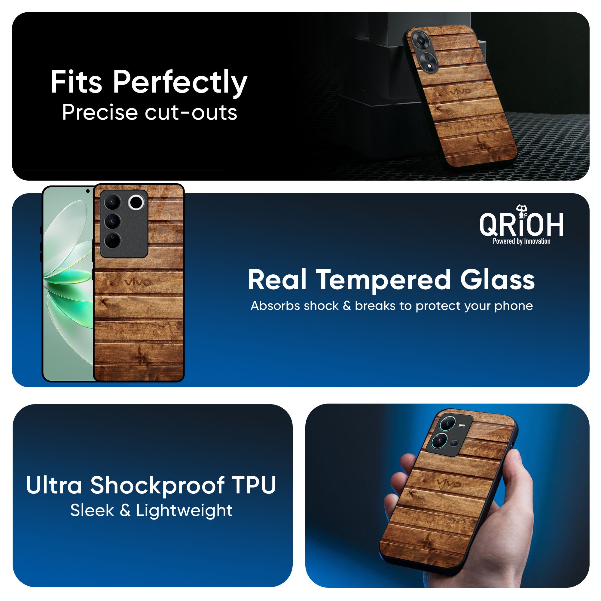 Wooden Planks Glass Case for IQOO Z9s Pro 5G