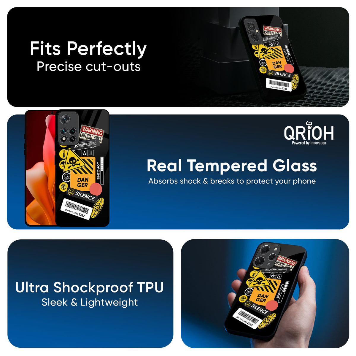 Danger Signs Glass Case for Mi 14 CIVI