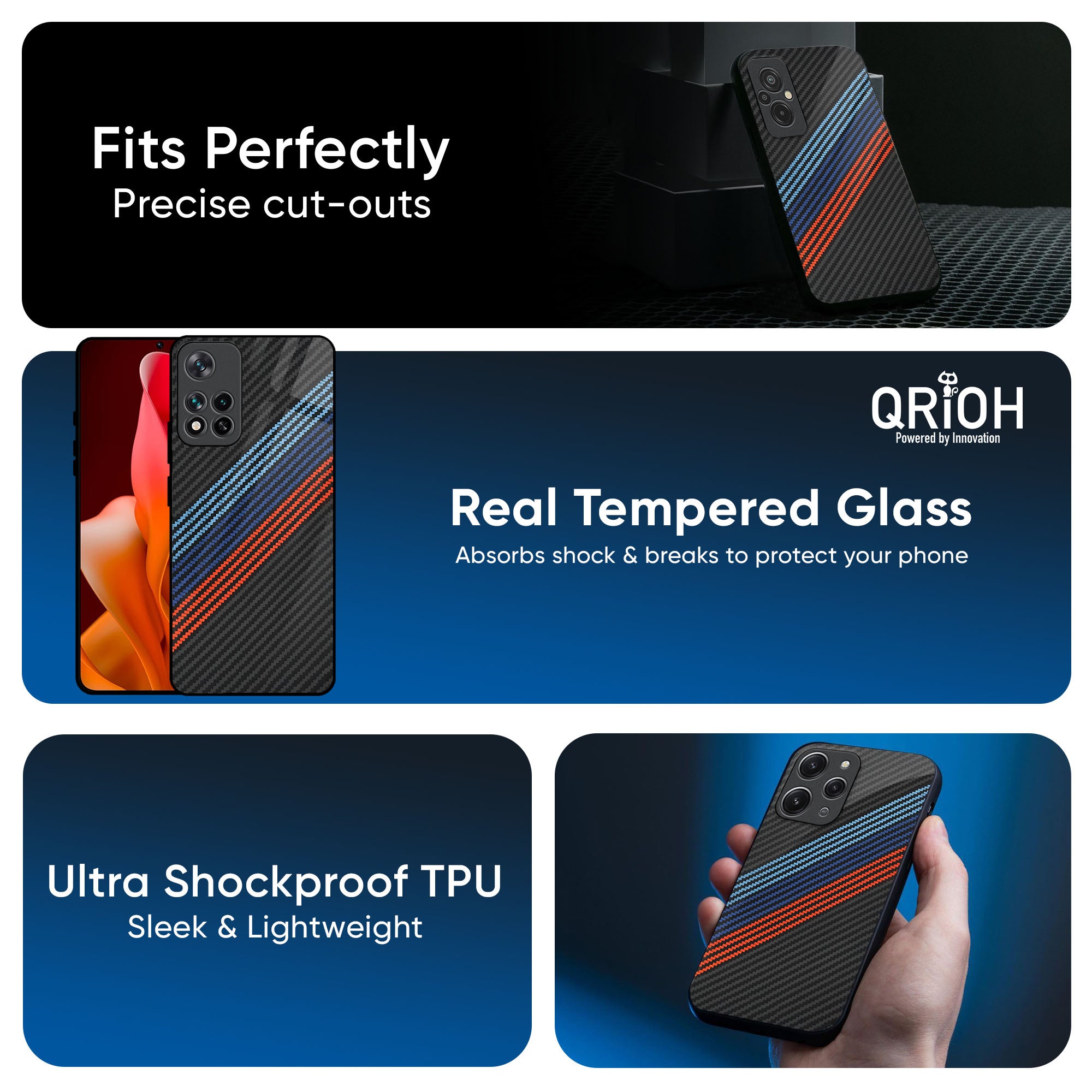 Carbon Inspired Glass Case for Redmi Note 12 5G