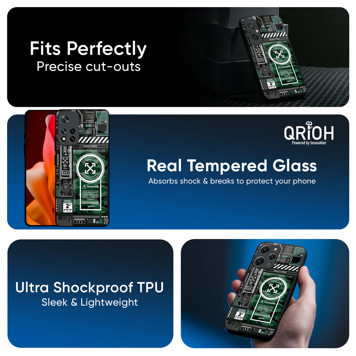 Green Camo Circuit Glass Case for Mi 11 Lite NE 5G