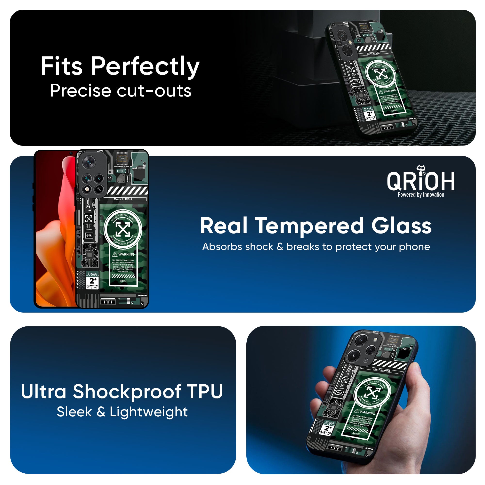 Green Camo Circuit Glass Case for Redmi Note 12 5G
