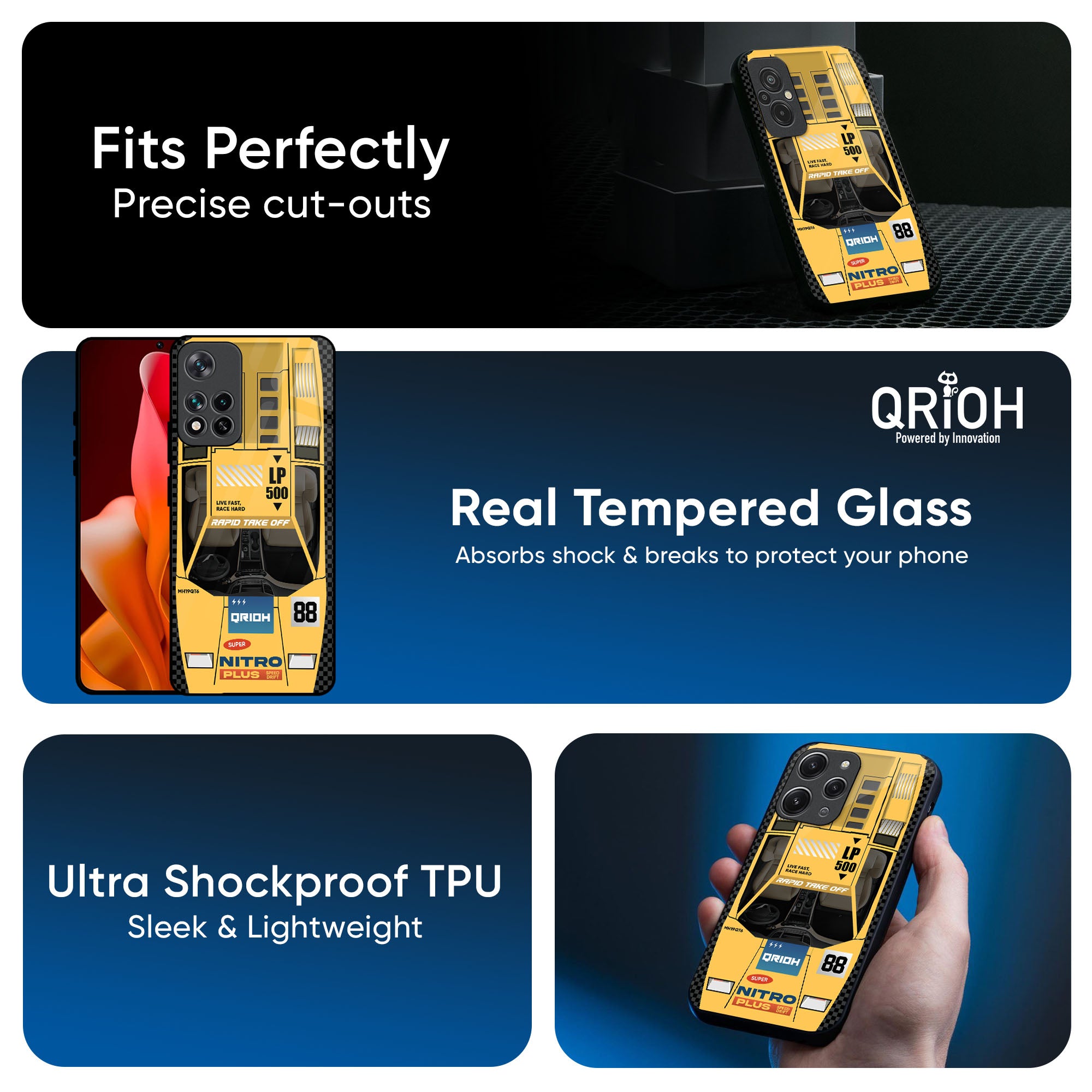 Yellow Racing Car Glass Case for Redmi Note 12 5G