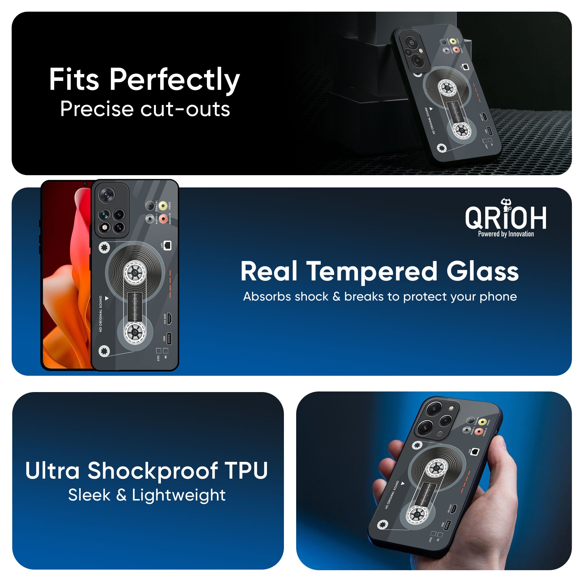 Retro Recorder Glass Case for Redmi Note 12 5G
