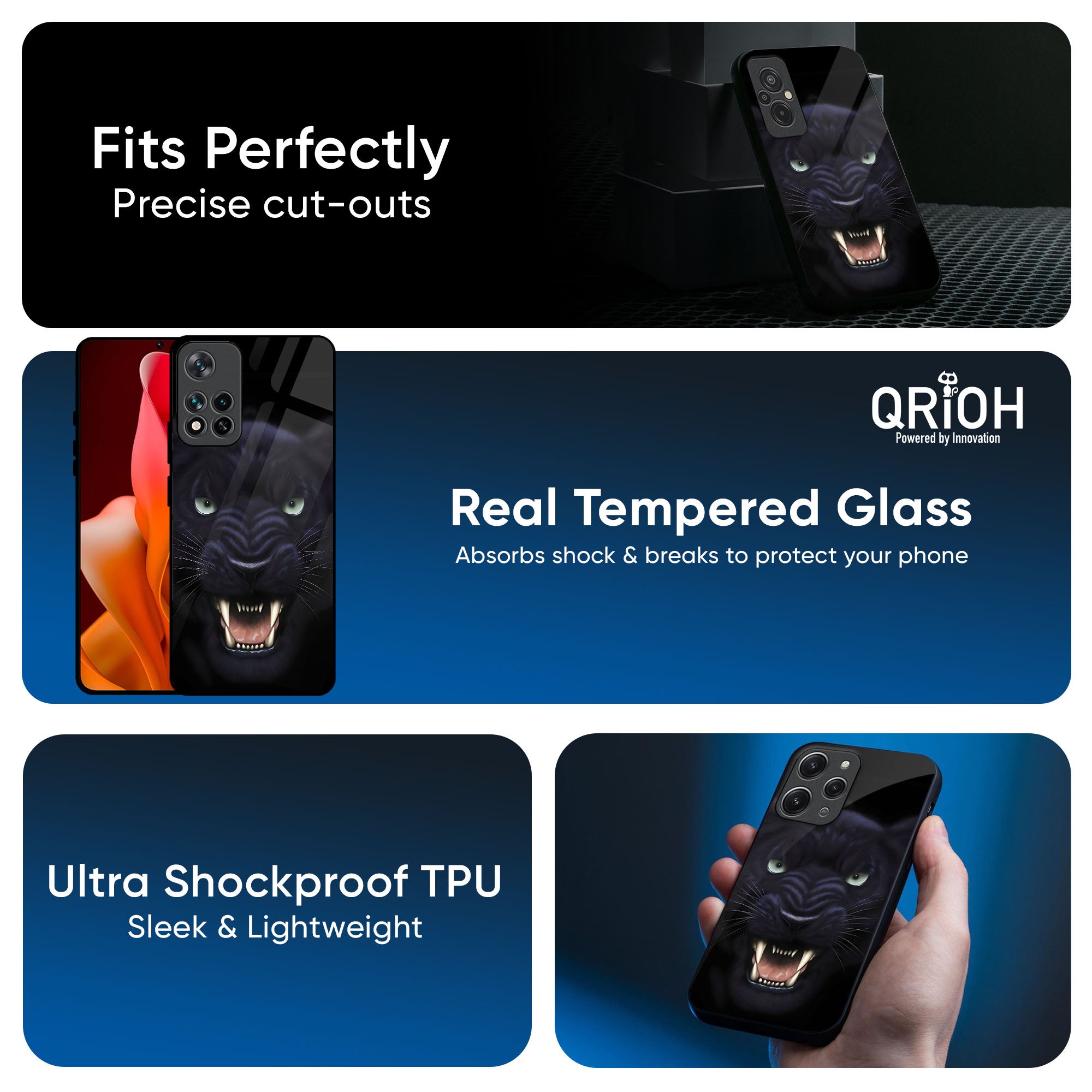 Angry Black Leopard Glass Case for Redmi Note 12 5G