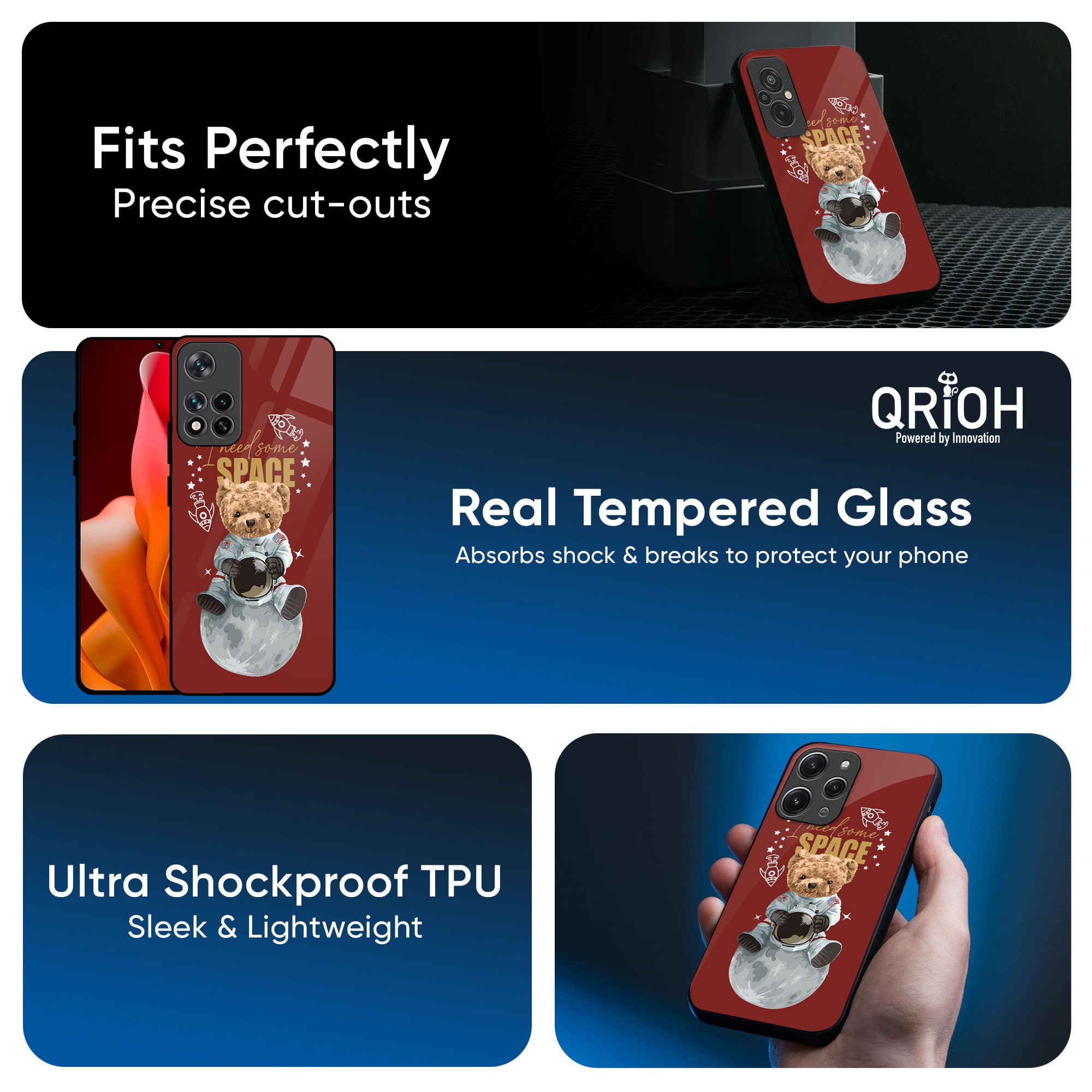 Astronaut Bear Glass Case for Redmi Note 12 5G