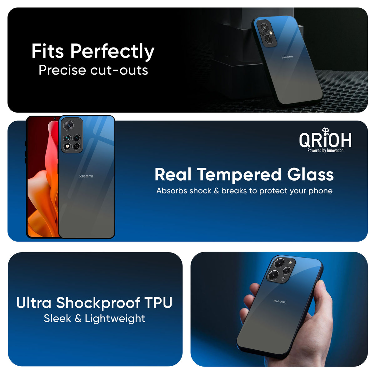 Blue Grey Ombre Glass Case for Mi 14 CIVI