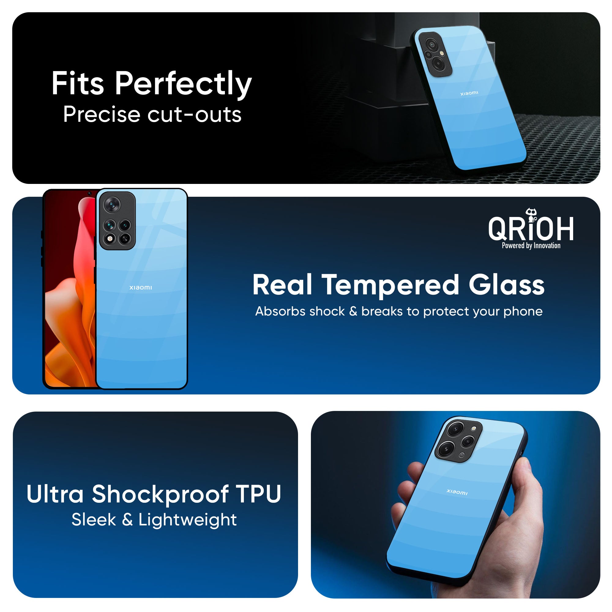 Wavy Blue Pattern Glass Case for Redmi Note 14 5G