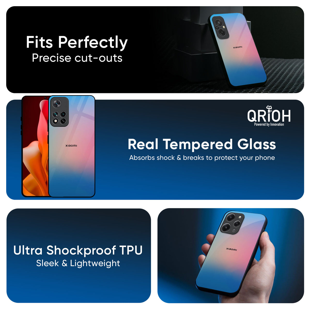 Blue & Pink Ombre Glass case for Redmi Note 14 Pro Plus 5G