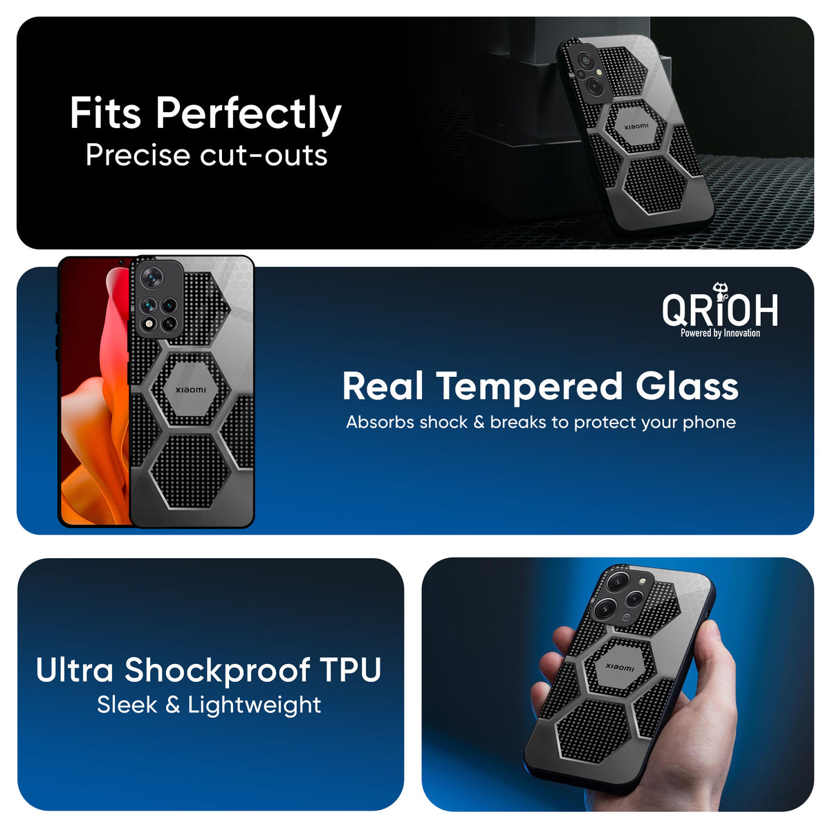 Hexagon Style Glass Case For Redmi Note 14 Pro Plus 5G