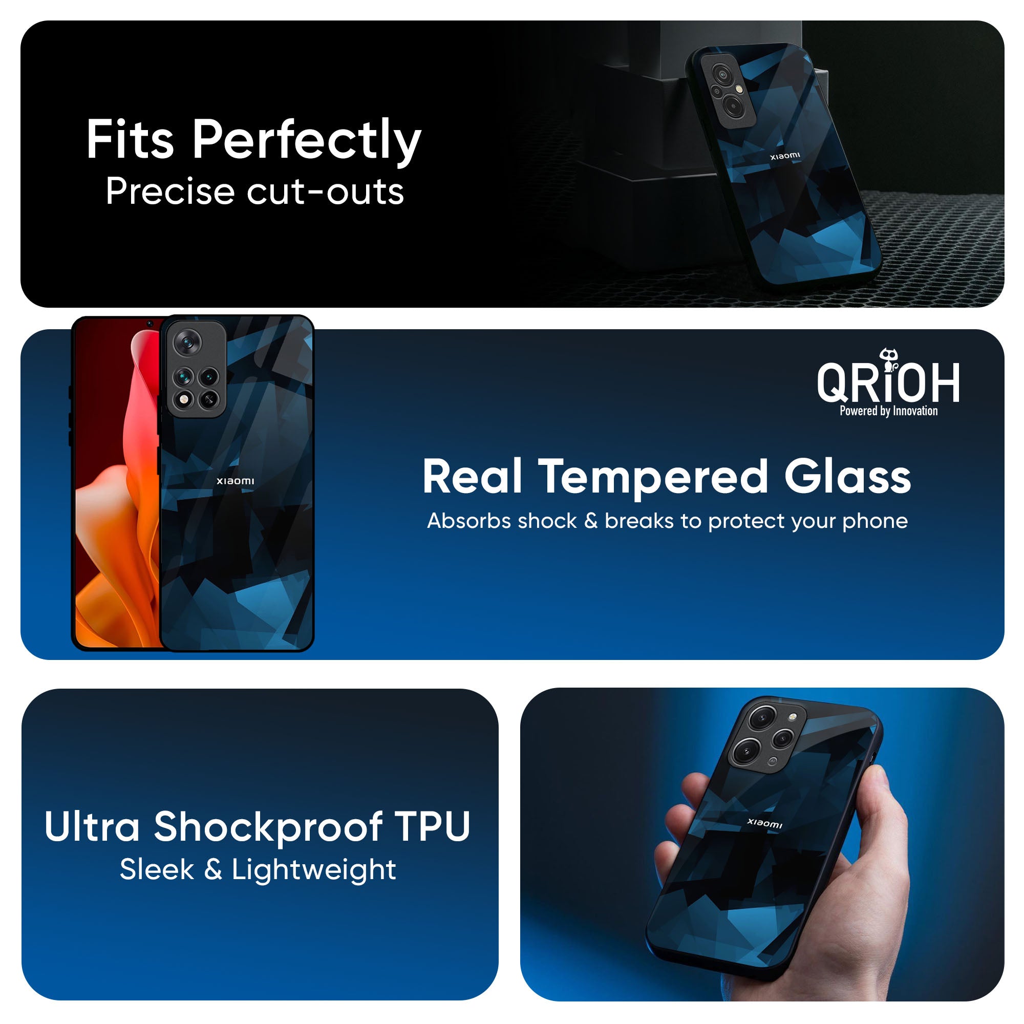 Polygonal Blue Box Glass Case For Mi 14 CIVI