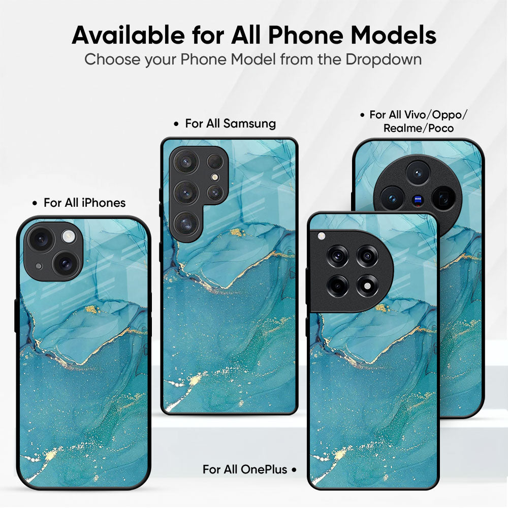 Blue Golden Glitter Glass Case