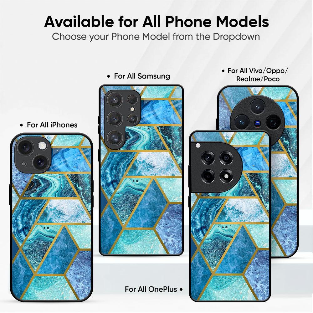 Turquoise Geometrical Marble Glass Case