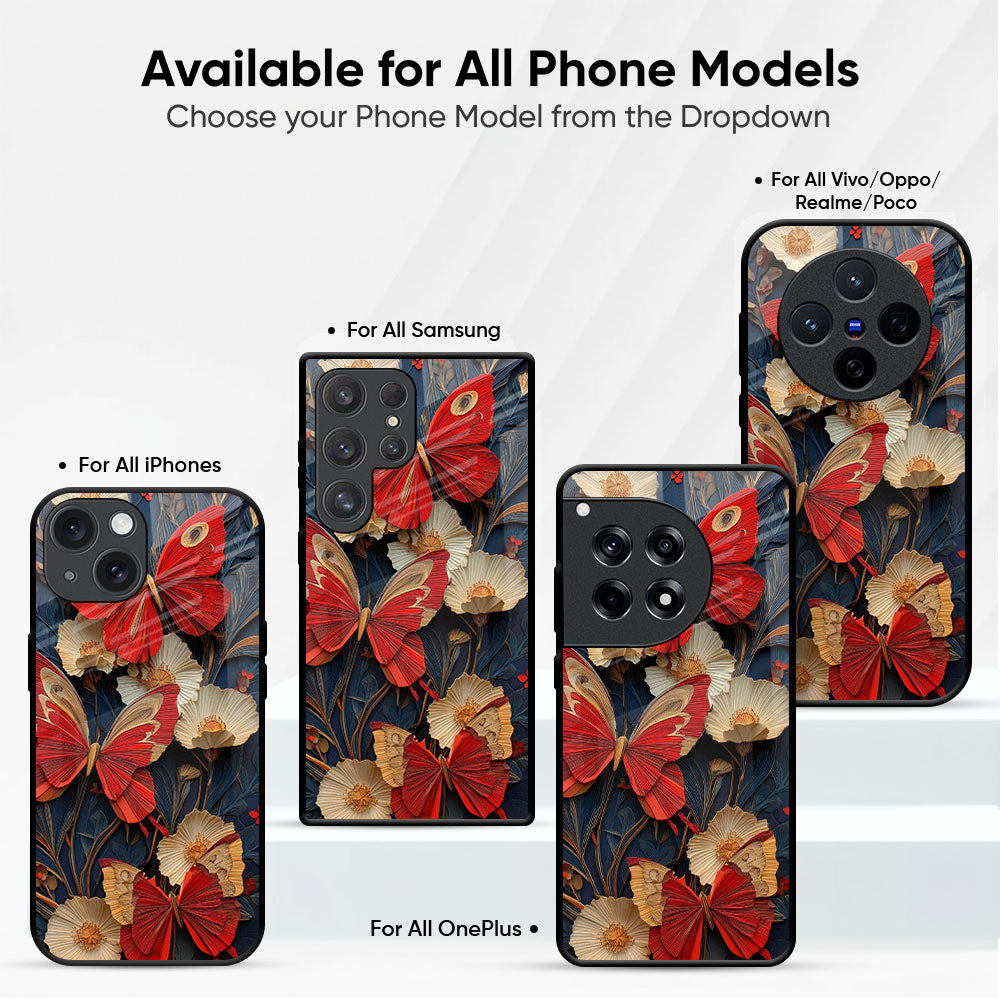 Red Butterfly Bloom Glass Case