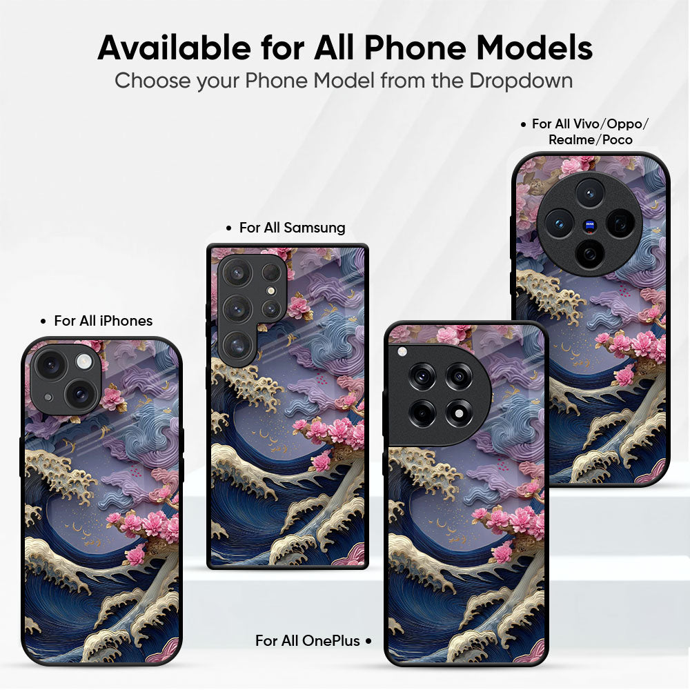 Wave & Pink Blossom Glass Case