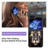 Golden Grey Lion Glass Case for Samsung Galaxy Z Flip5 5G