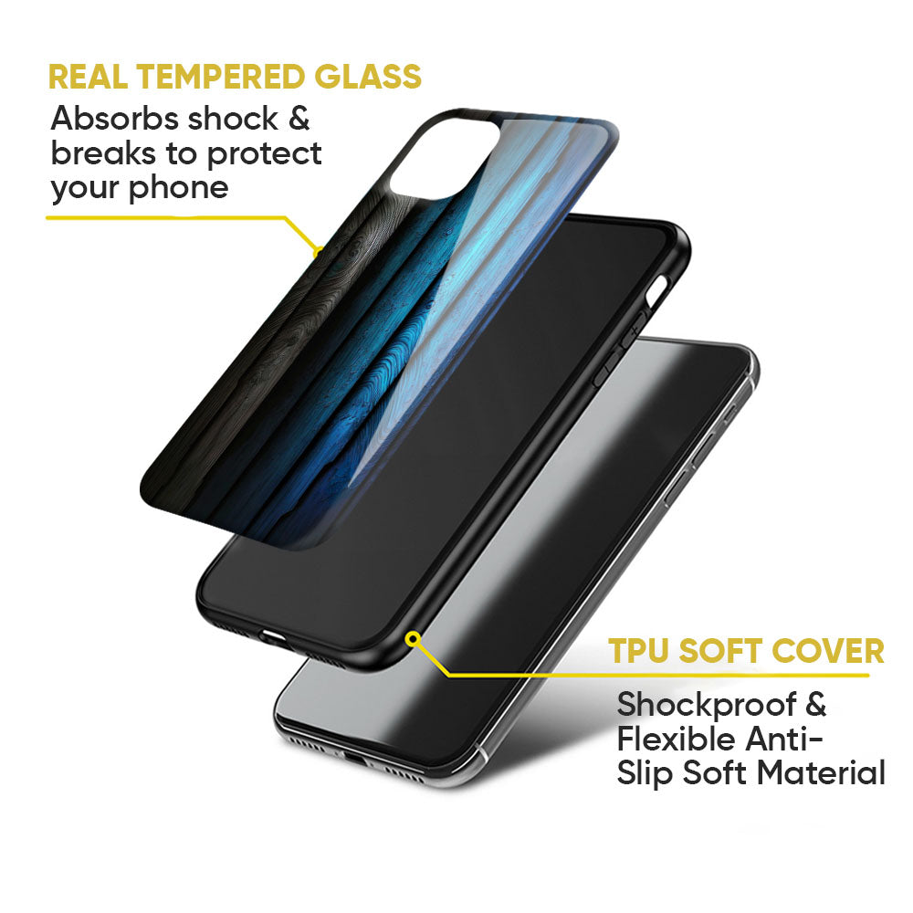 Grey & Blue Wooden Texture Glass Case for Google Pixel 8A