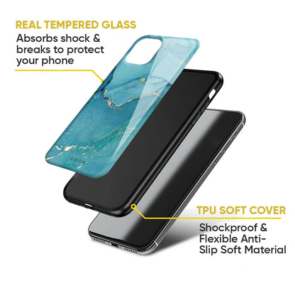 Blue Golden Glitter Glass Case for Google Pixel 8A
