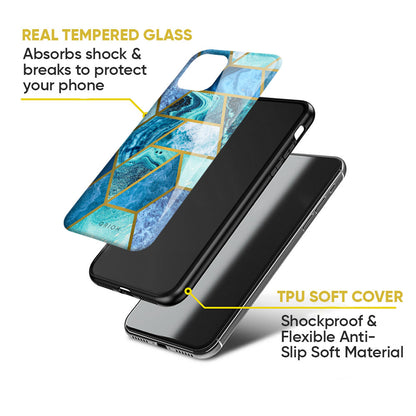 Turquoise Geometrical Marble Glass Case for Google Pixel 8A