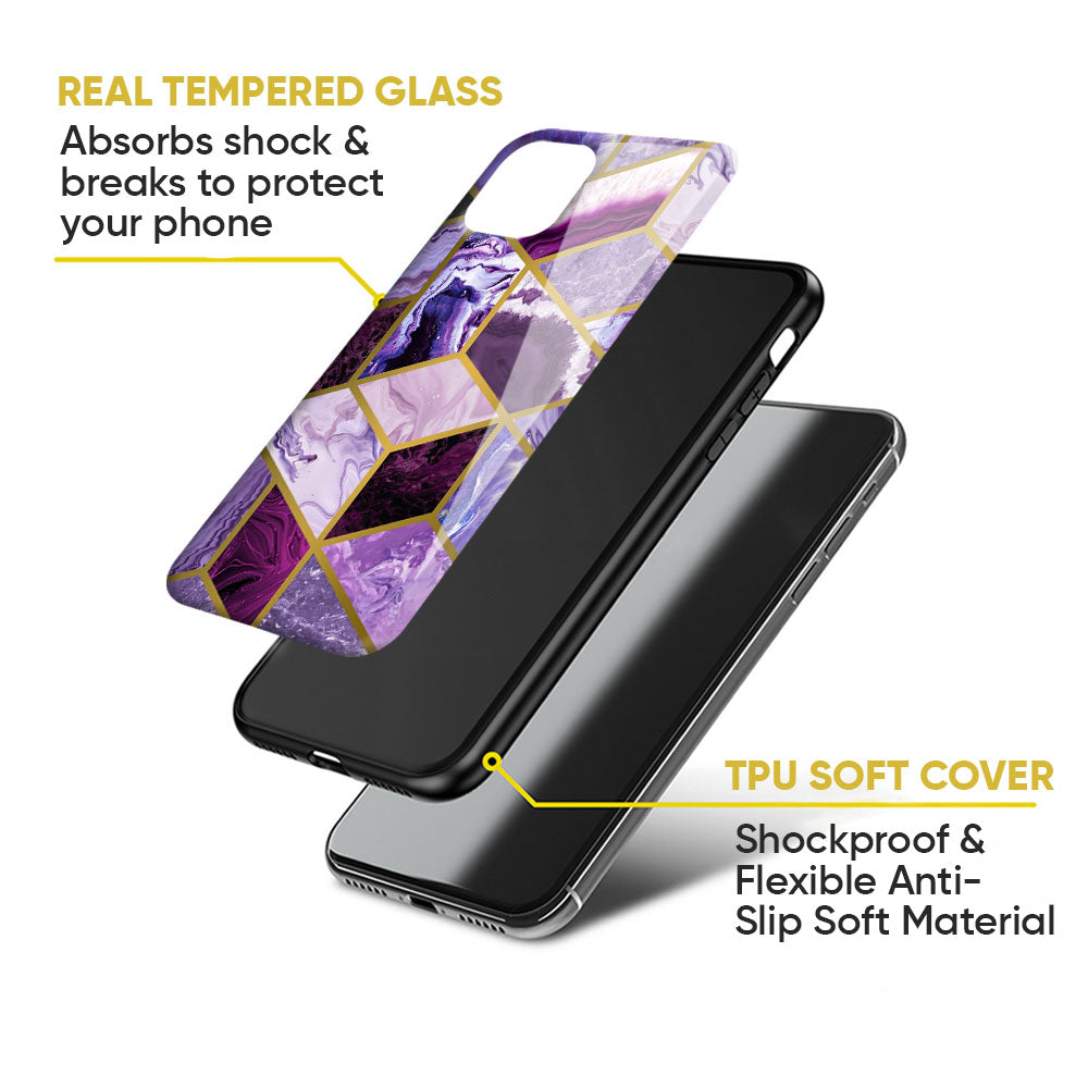 Purple Rhombus Marble Glass Case for Google Pixel 9 Pro XL