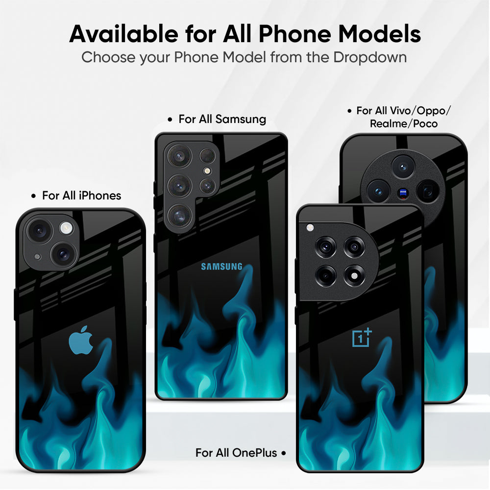 Teal Flames Glass Case