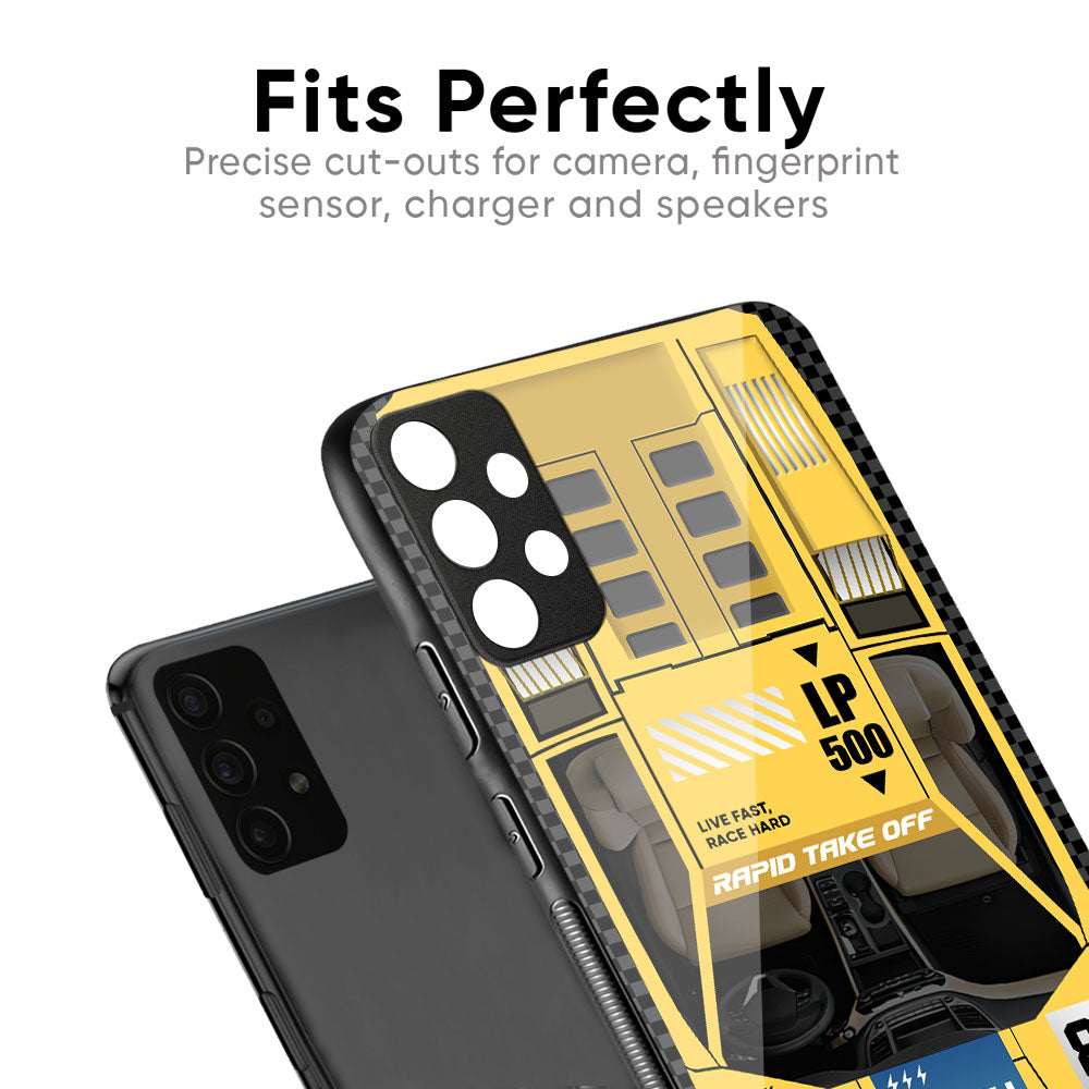 Yellow Racing Car Glass Case for Samsung Galaxy M56 5G