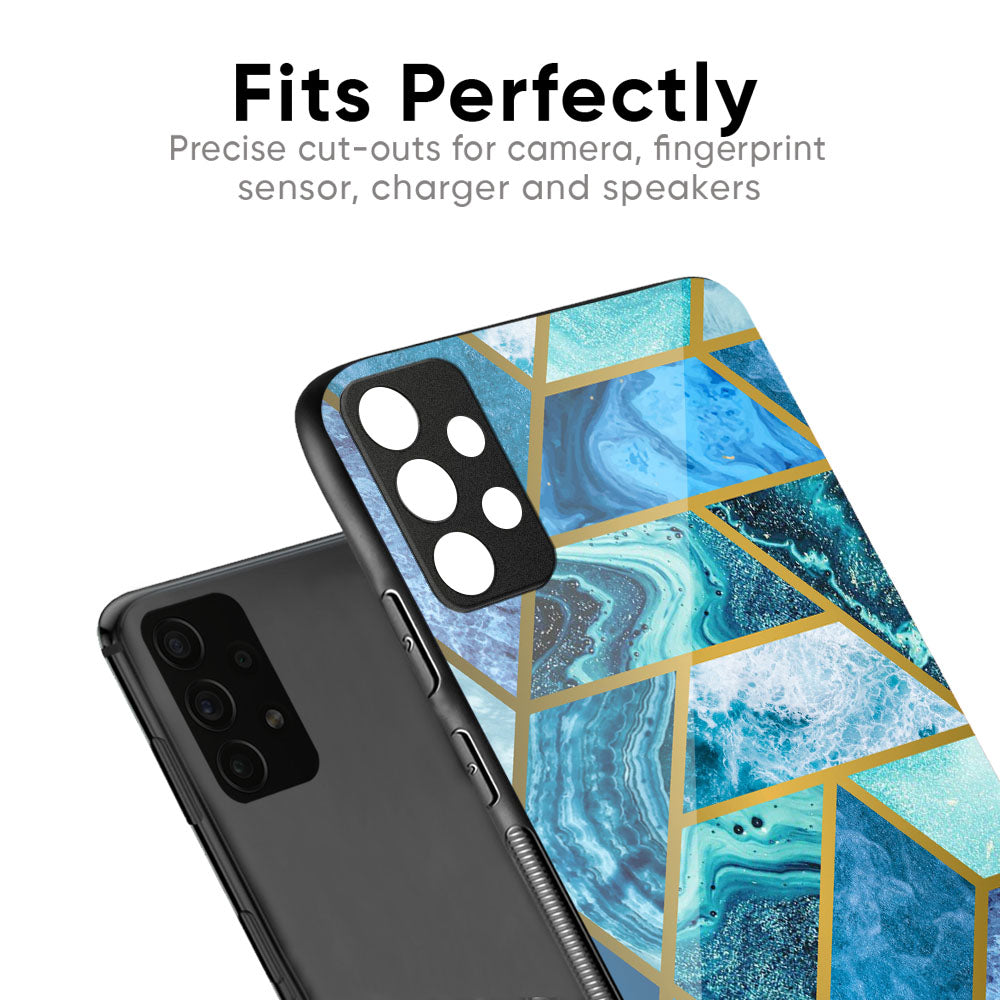 Turquoise Geometrical Marble Glass Case for Samsung Galaxy S26 Ultra 5G
