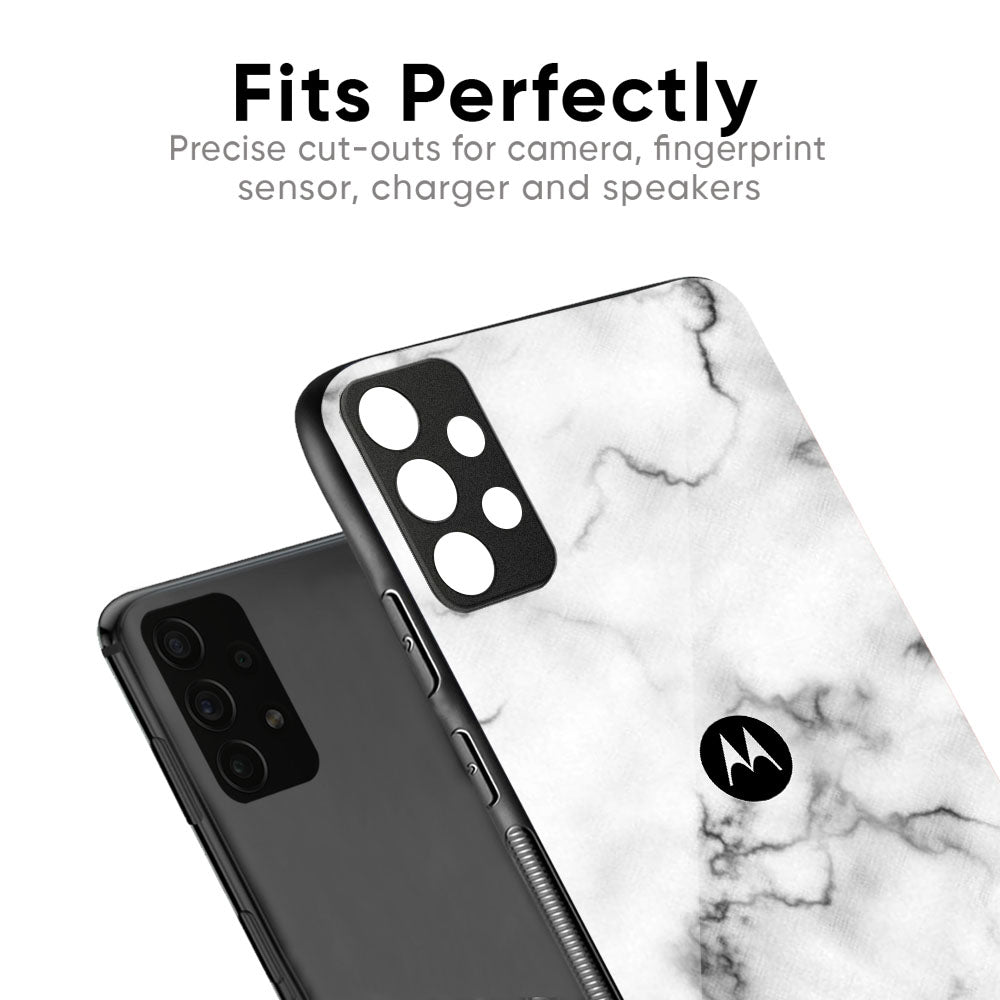 Satin White Marble Glass Case for Motorola G75 5G