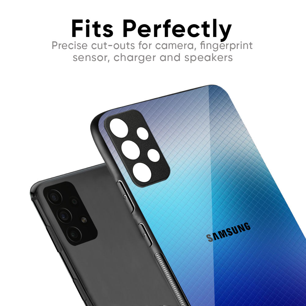 Blue Rhombus Pattern Glass Case for Samsung Galaxy M56 5G