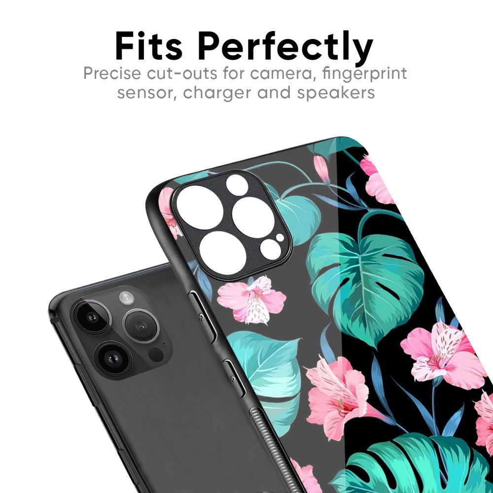 Tropical Leaves & Pink Flowers Glass Case for iPhone 17