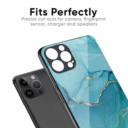 Blue Golden Glitter Glass Case for iPhone 17