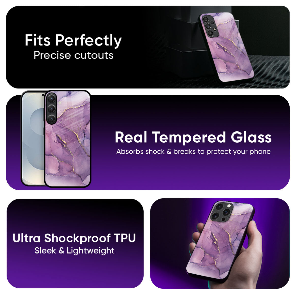 Purple Gold Marble Glass Case