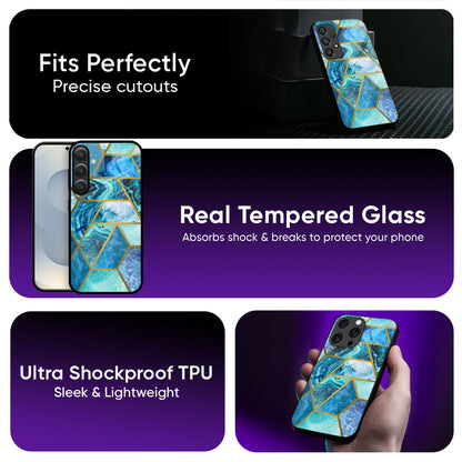 Turquoise Geometrical Marble Glass Case