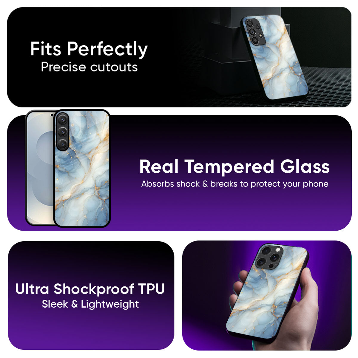 White Veins Glass Case