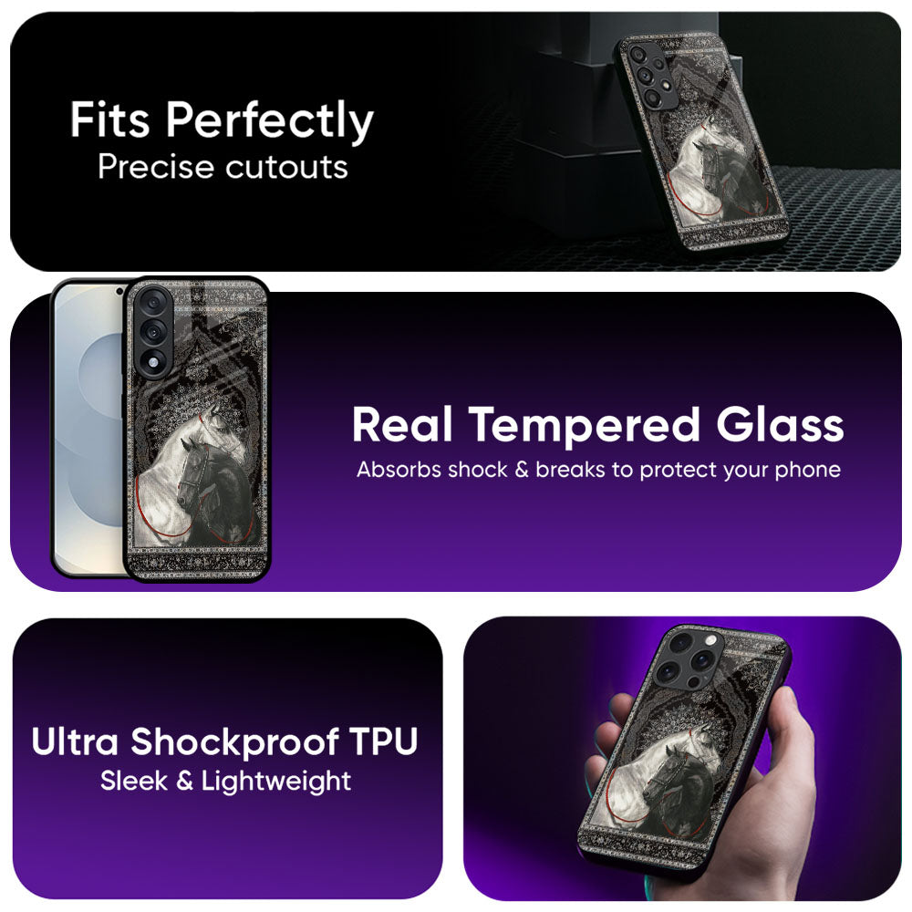 Black And White Horses Glass Case