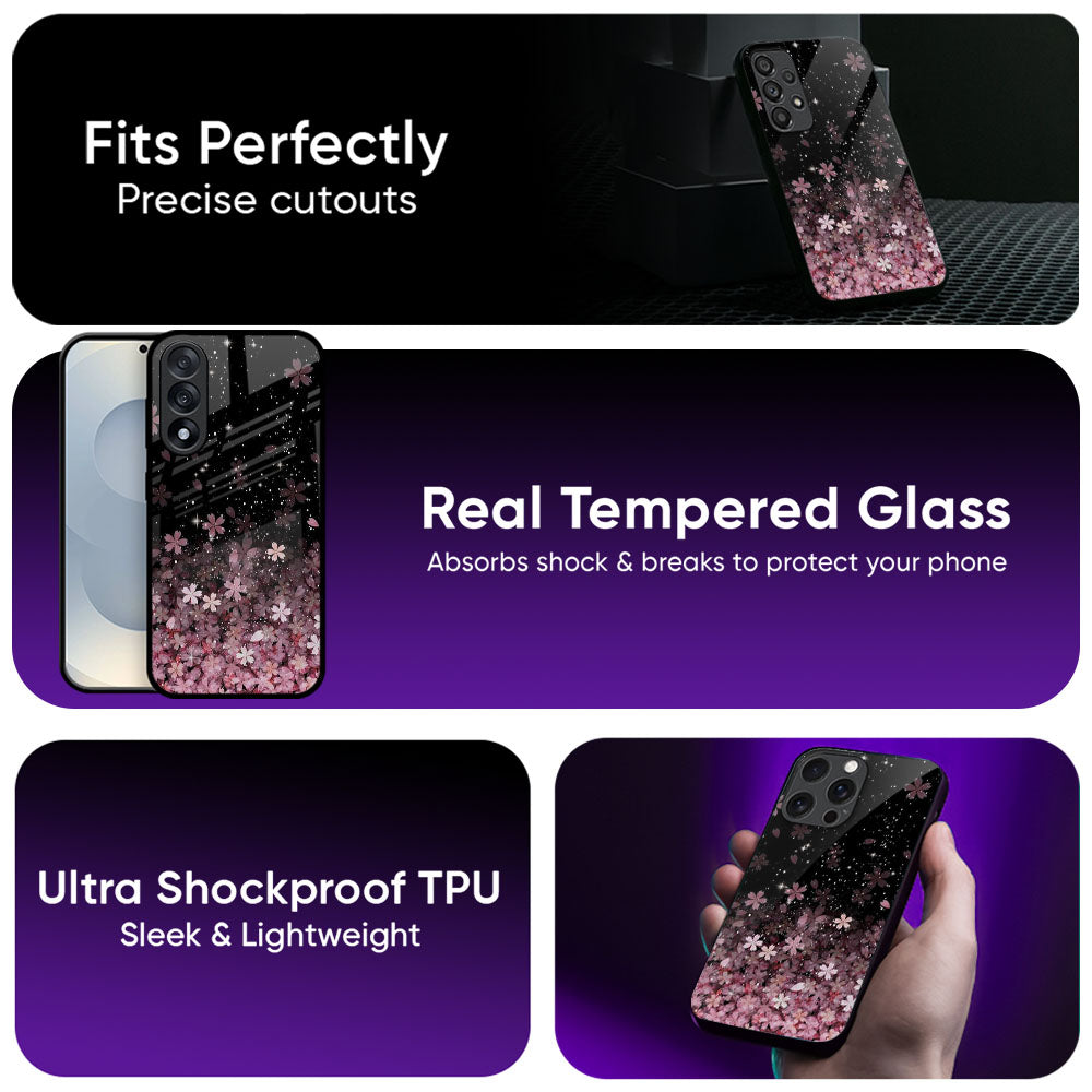 Sparkling Pink Petals Glass Case