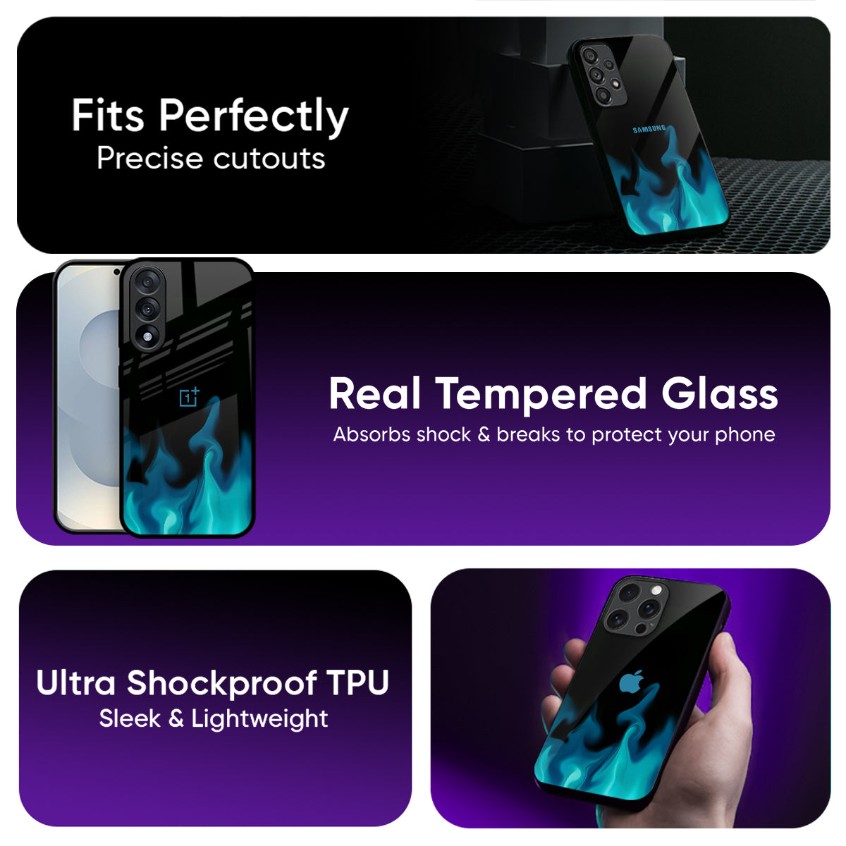 Teal Flames Glass Case