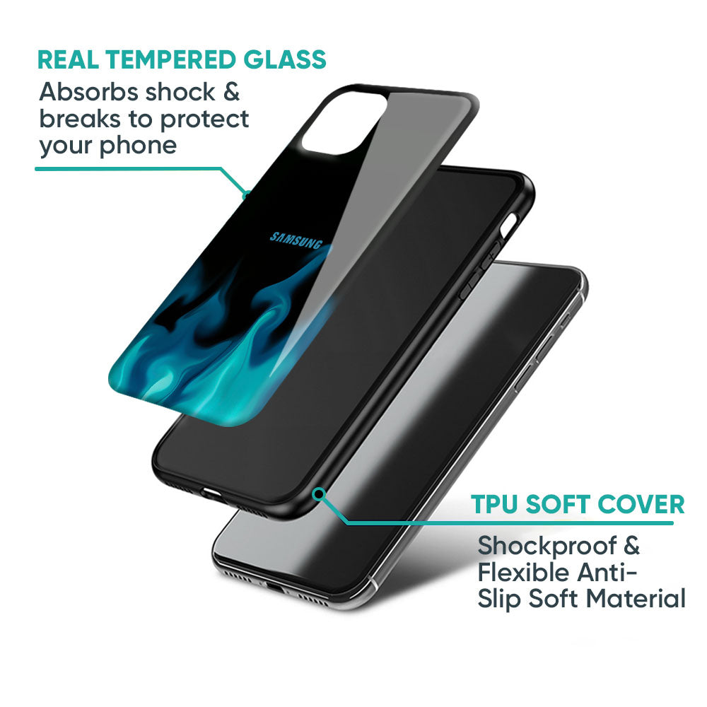 Teal Flames Glass Case for Samsung Galaxy M56 5G