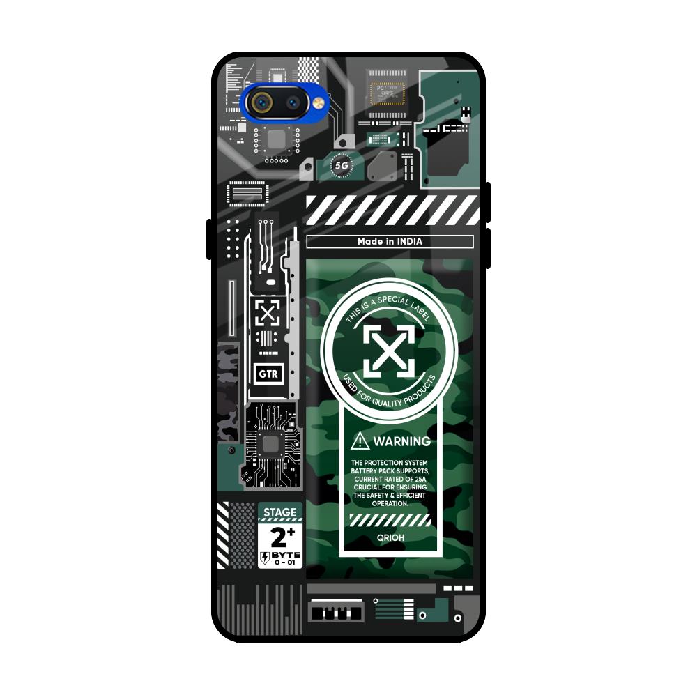 Green Camo Circuit Realme C2 Glass Back Cover Online