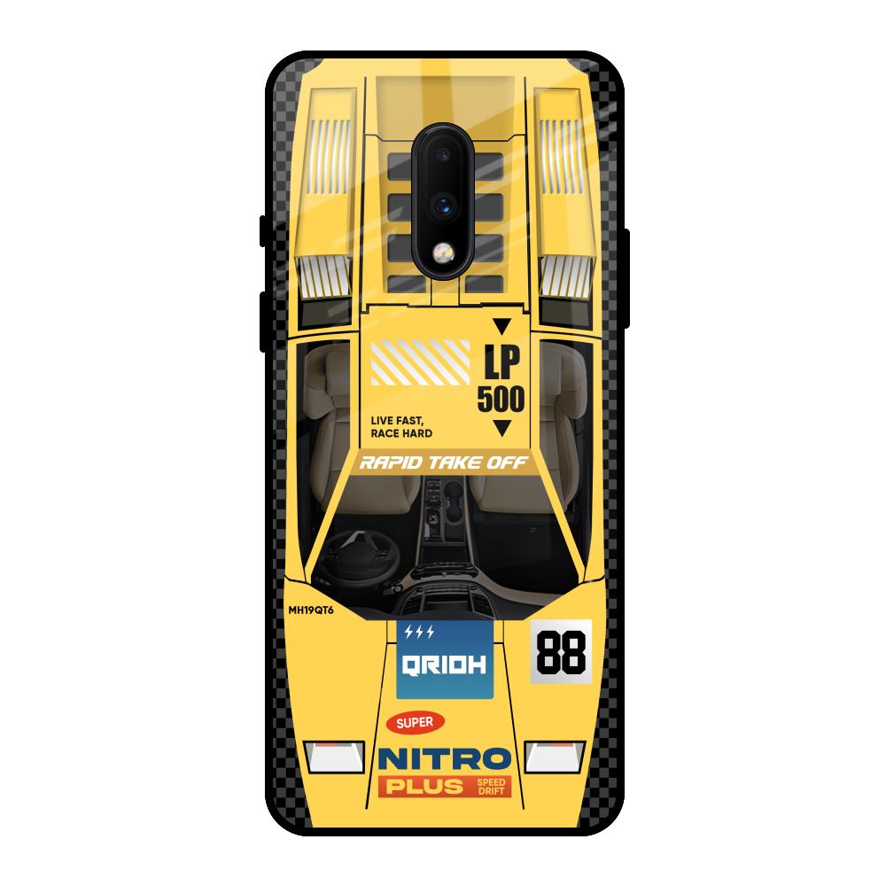 Yellow Racing Car OnePlus 7 Glass Back Cover Online