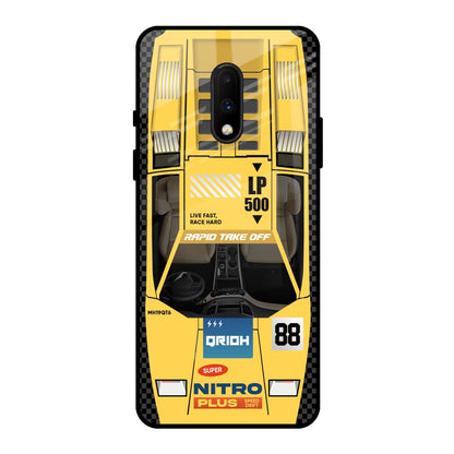 Yellow Racing Car OnePlus 7 Glass Back Cover Online