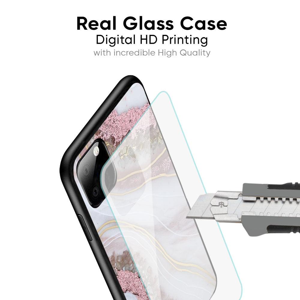 Pink & Gold Gllitter Marble Glass Case for Poco M8 5G