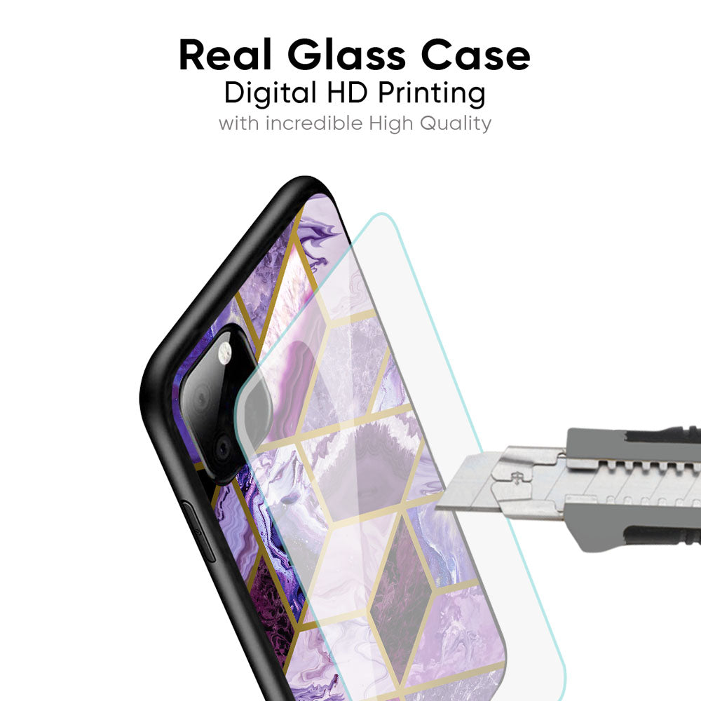 Purple Rhombus Marble Glass Case for Oppo Reno14 5G