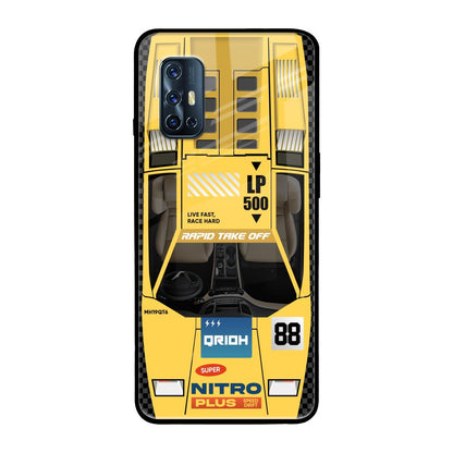 Yellow Racing Car Vivo V17 Glass Back Cover Online