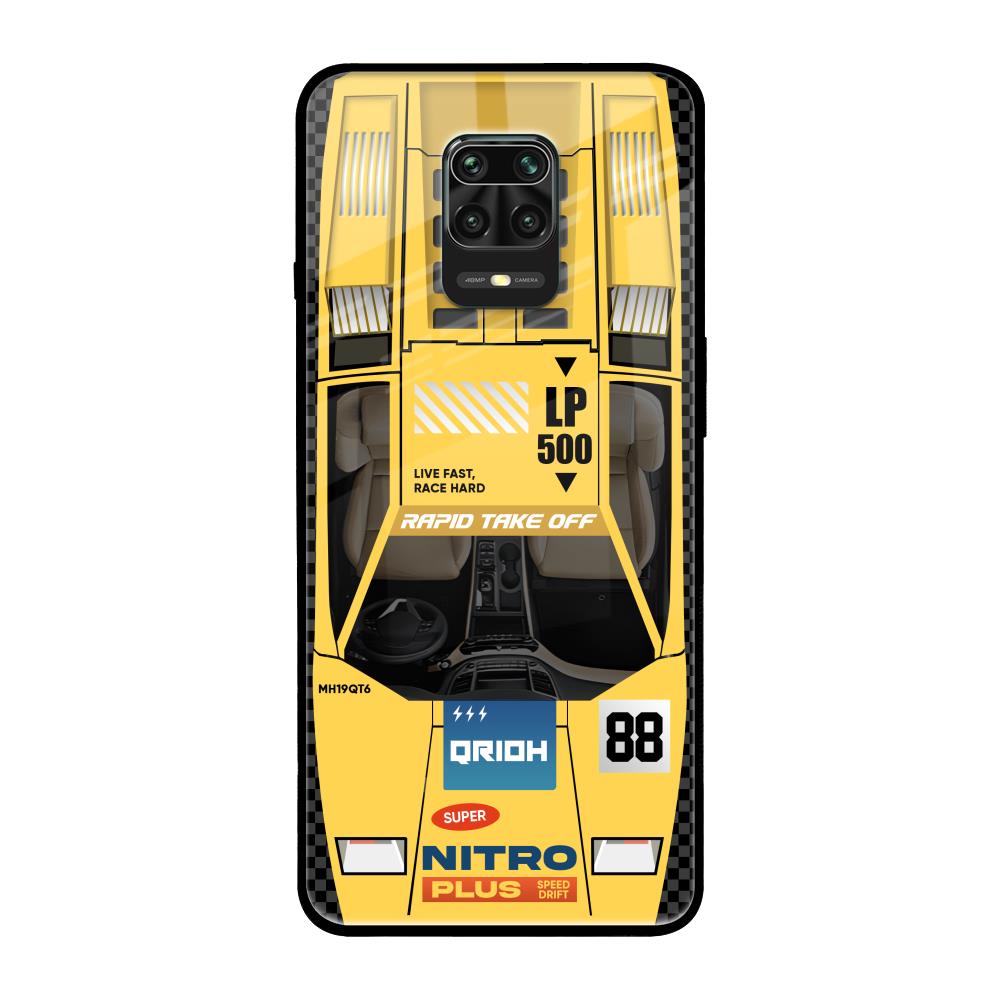 Yellow Racing Car Redmi Note 9 Pro Max Glass Back Cover Online