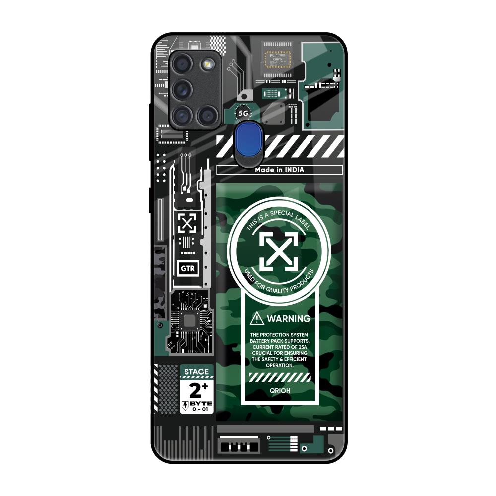 Green Camo Circuit Samsung A21s Glass Back Cover Online