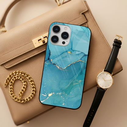 Blue Golden Glitter Glass Case